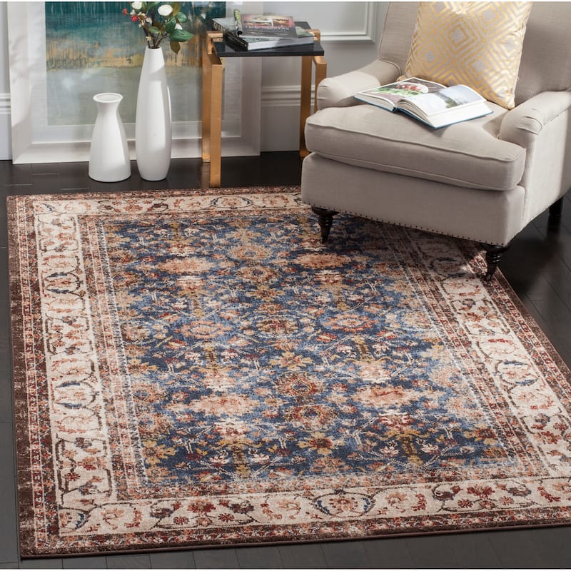 SAFAVIEH Bijar Hayna Traditional Oriental Distressed Rug - 6'7" Square - Royal/Ivory