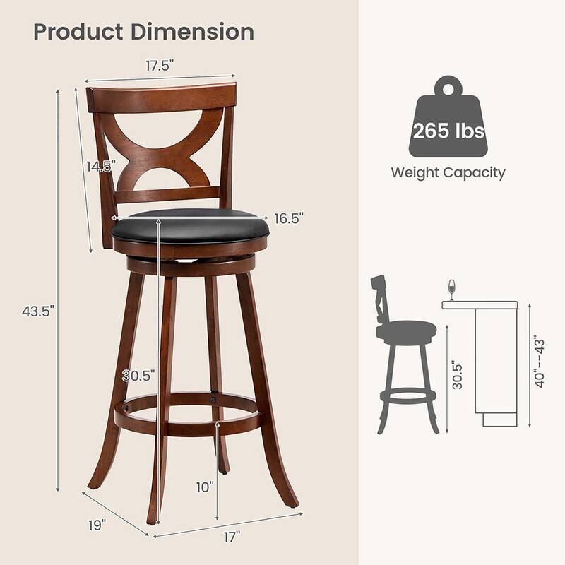 Gymax 4pcs 30.5'' Bar Stools Swivel Bar Height w/ PVC Leather