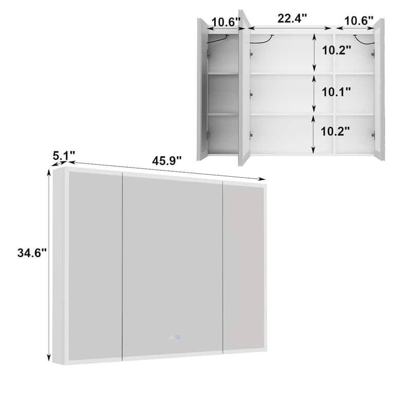 Sleek Anti-Fog Bathroom Medicine Cabinet with Dimmable LED Lights - 45.9"