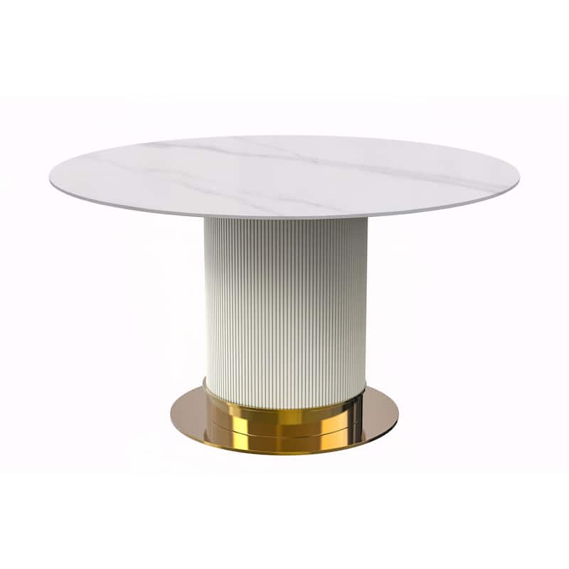 Jexis Round Dining Table with Glass/Sintered Stone Tableop - 60" Wide - Solid White