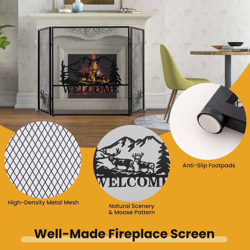 Costway 52 x 31 In Fireplace Screen 3-Panel Spark Guard with Natural - See Details