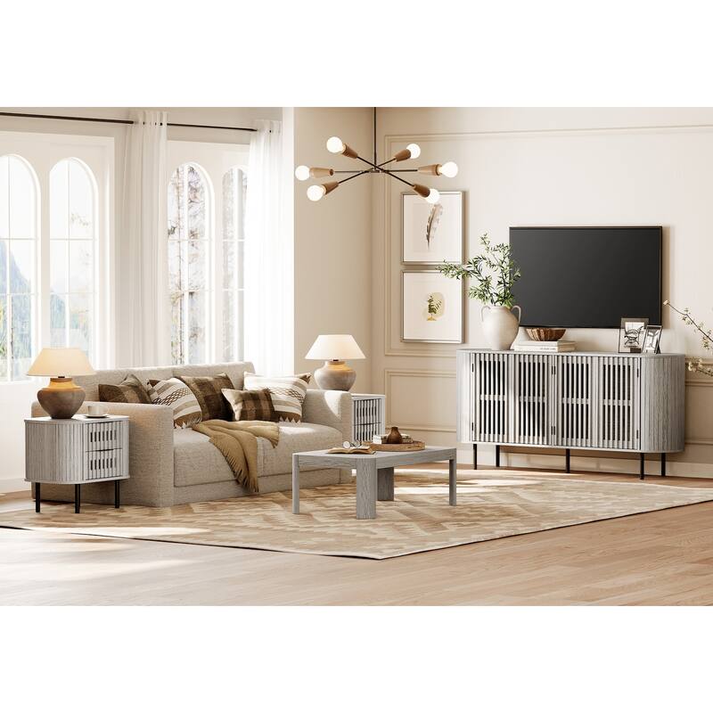 WAMPAT 3 Piece Fluted Buffet Cabinet and Nightstand