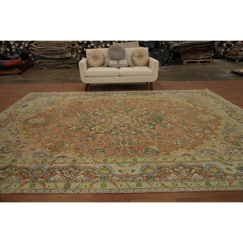 Hand Knotted Oriental 100% Wool Carpet Traditional Floral Oranges & Rust Tabriz Area Rug - 12' 10'' X 9' 9''