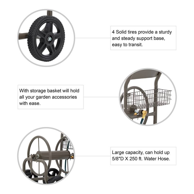 Glitzhome 36"H Steel Garden 4-Wheel Reel Cart with Hose