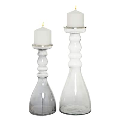 Glass Handmade Bubble Pillar Decorative Candle Holder - Set of 2 Gray - Roche River Decor