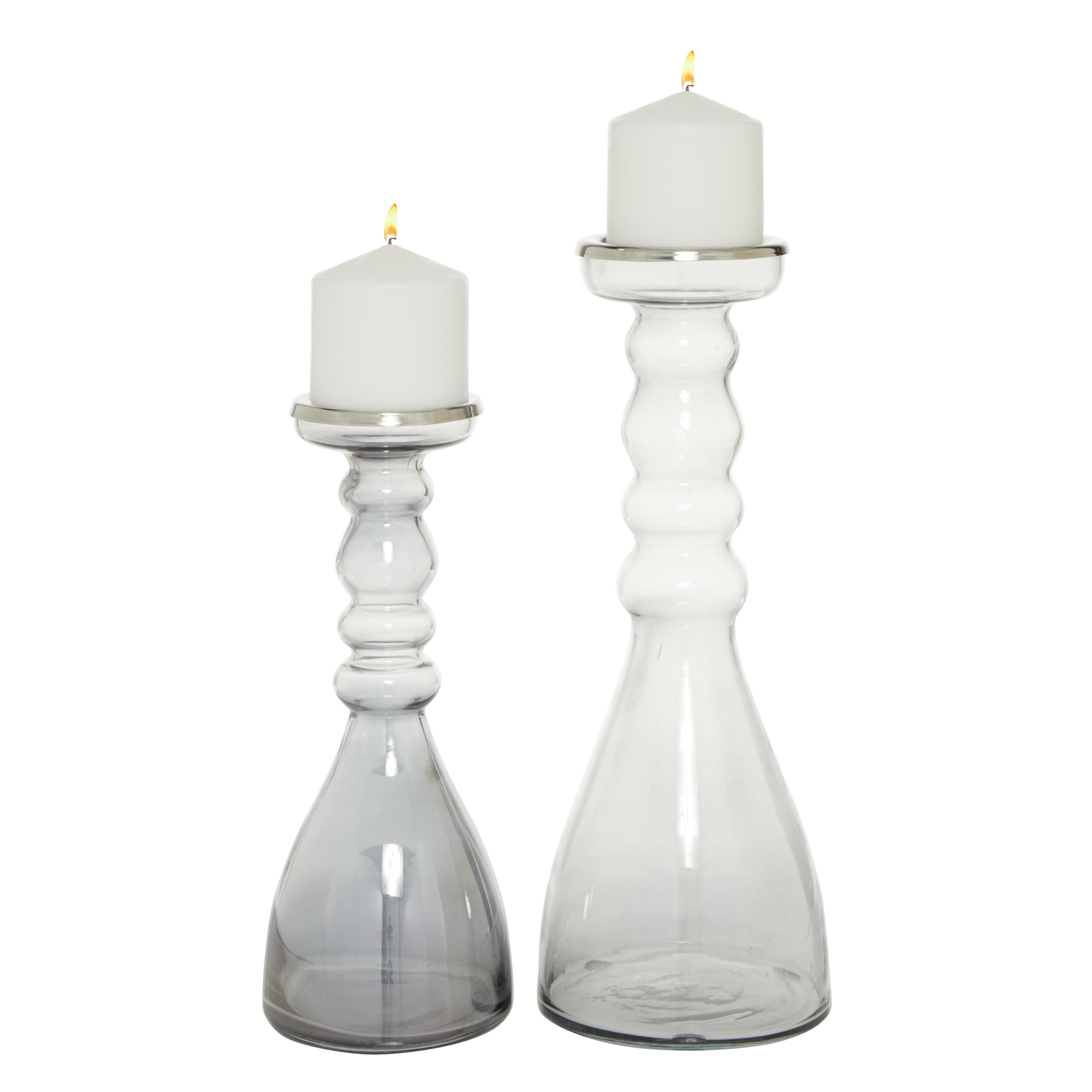 Roche River Decor - Glass Handmade Bubble Pillar Candle Holder - Set of 2 Gray