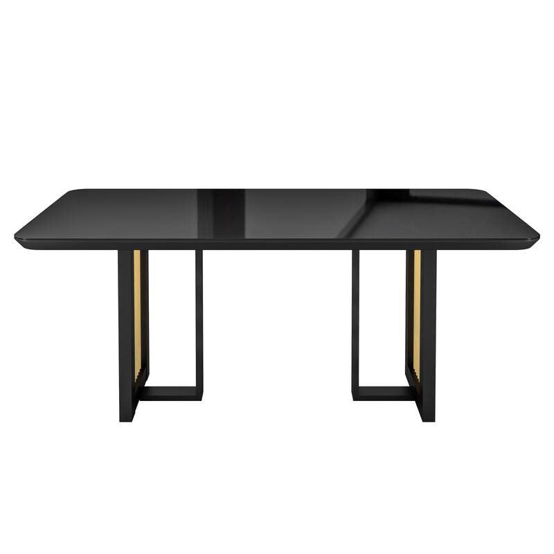 6 Seater Dining Table with Tempered Glass Top and Gold Accents Modern Design - Black