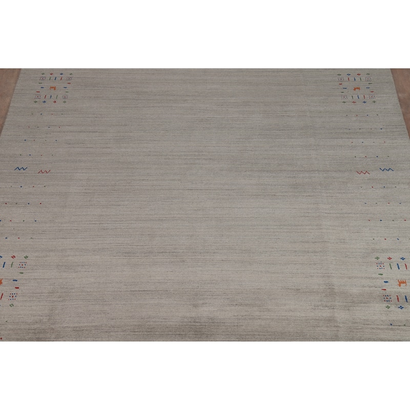 Tribal Gray Gabbeh Area Rug Handmade Wool Carpet - 7'11" x 12'1"