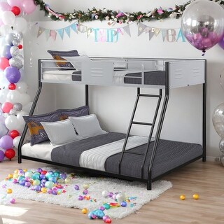 Metal Twin over Full Bunk Bed with Safety Guardrail,Noise-Free Design,Kids Bed Design