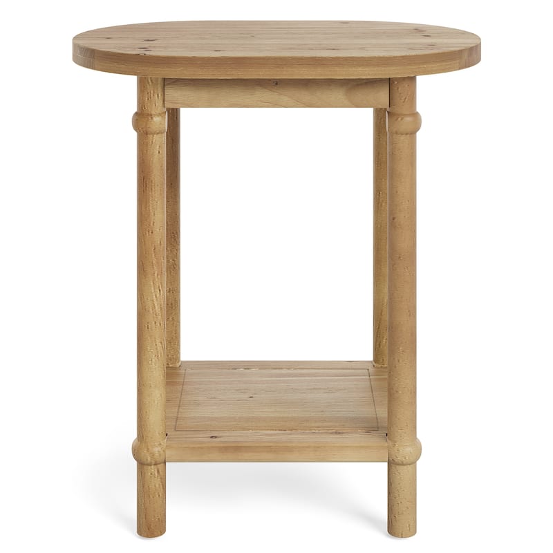 2-Tier Solid Wood End Table with Storage Shelves, Side Accent Table Nightstand for Living Room Bedroom