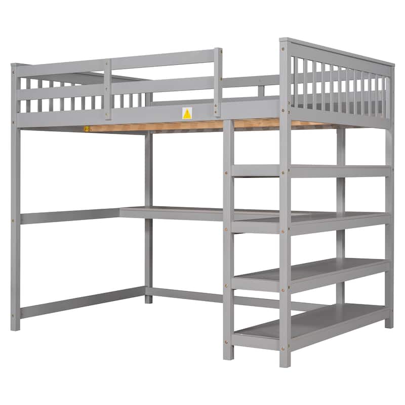 Solid Wood Loft Bed with Integrated Desk