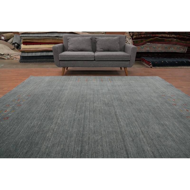 Hand Knotted Oriental 100% Wool Carpet Tribal Animal Pictorial Greys & Charcoal Gabbeh Area Rug - 8' 9'' X 8' 10''
