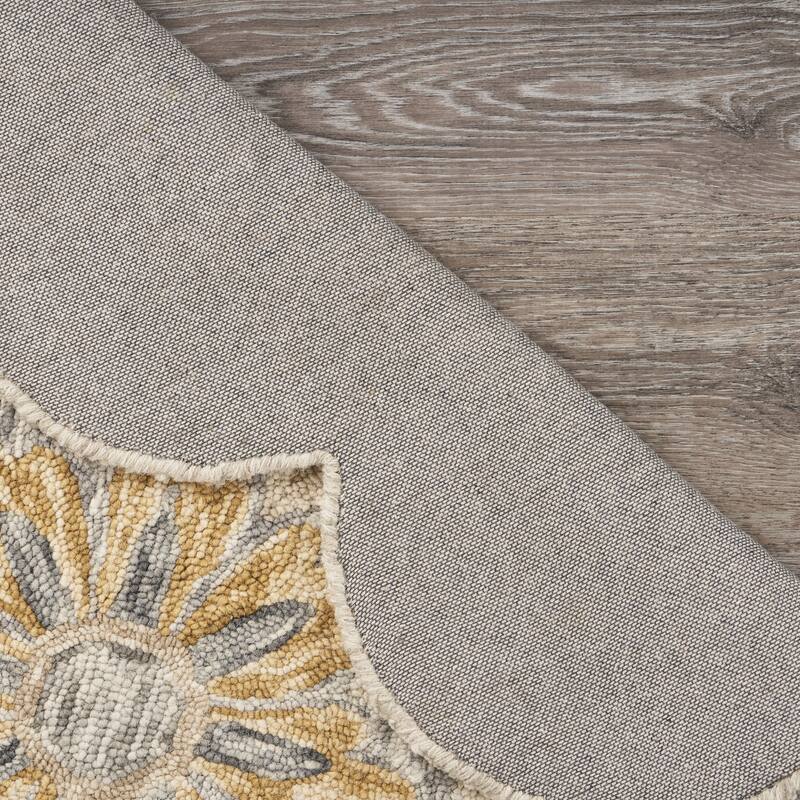 Hand Tufted Geometric Floral Area Rug - 4' Round