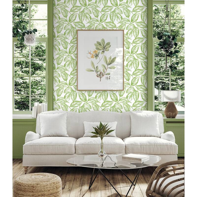 NextWall Sketched Leaves Peel and Stick Wallpaper