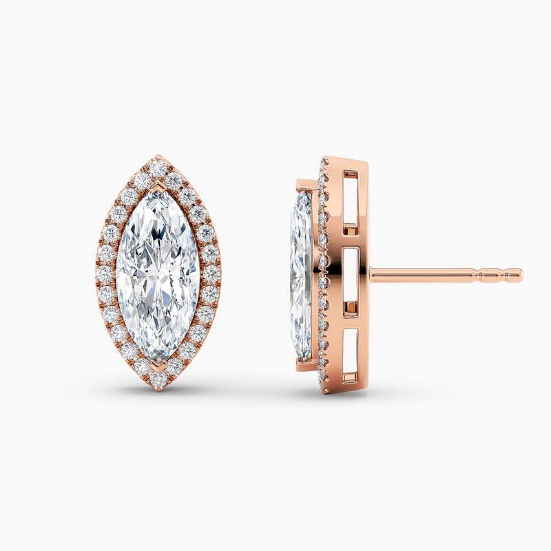 Auriya 14k Gold Lab Grown Halo Marquise Diamond Stud Earrings 0.50 to 8.00 ct. tw. Push-Back (F-G VS) - White