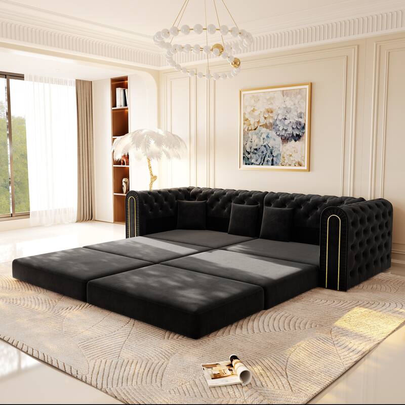 GDFStudio - 90.6" 3-in-1 Convertible Velvet Sleeper Sofa with Movable Ottoman