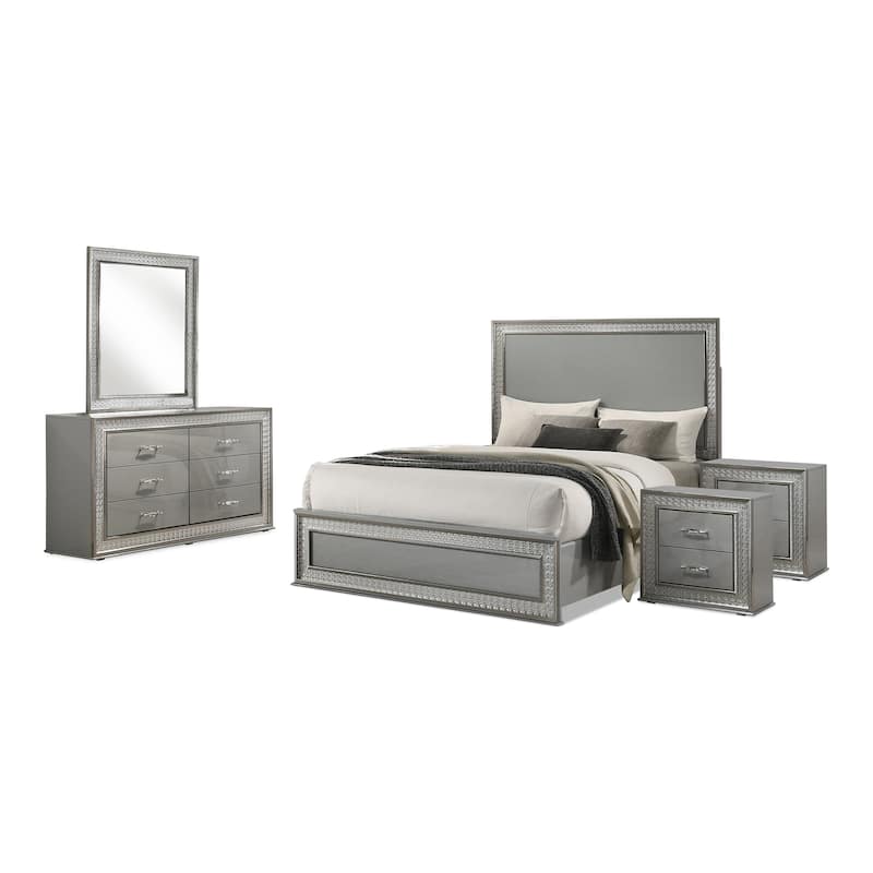 Furniture of America Isabella Glam 5-Piece Metallic Grey Wood Platform Bedroom Set