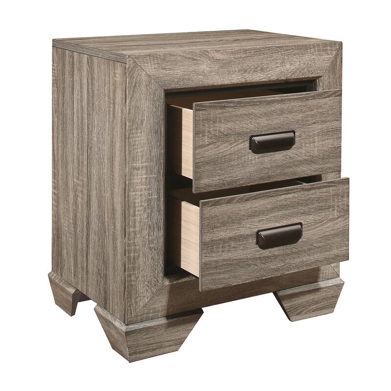 Natural Finish Nightstand, Flat Cup Pulls, 2 Dovetail Drawers, Wooden Bedside Table