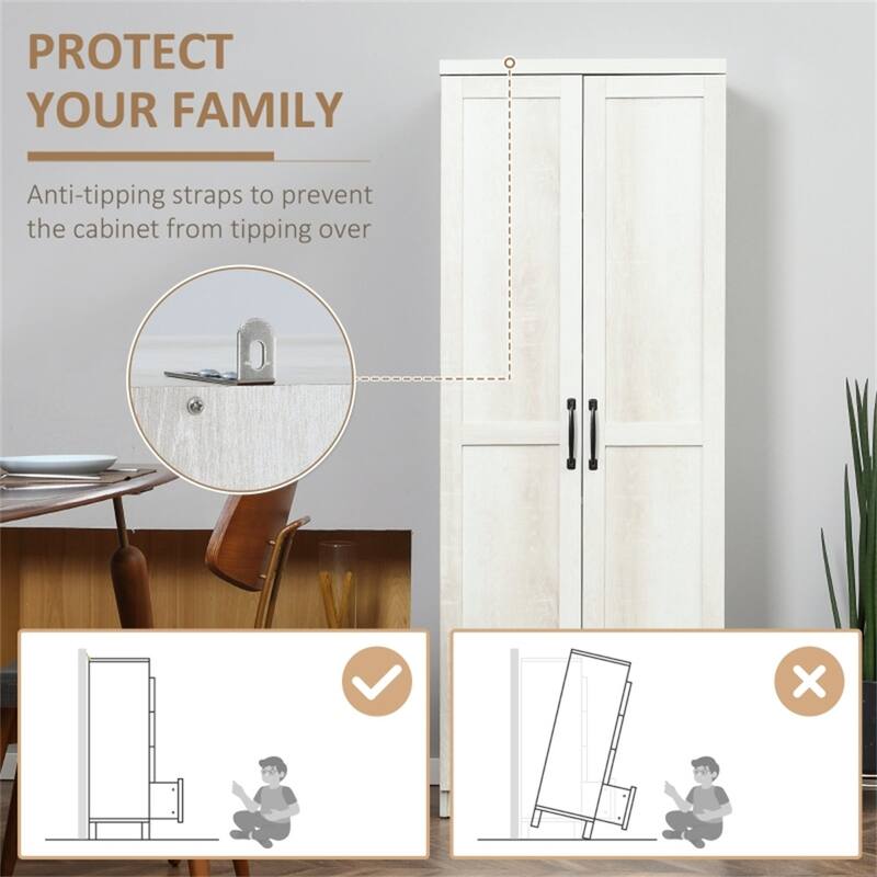 Freestanding Tall Kitchen Pantry Cabinet with Adjustable Shelves and Door Storage for Kitchen or Dining