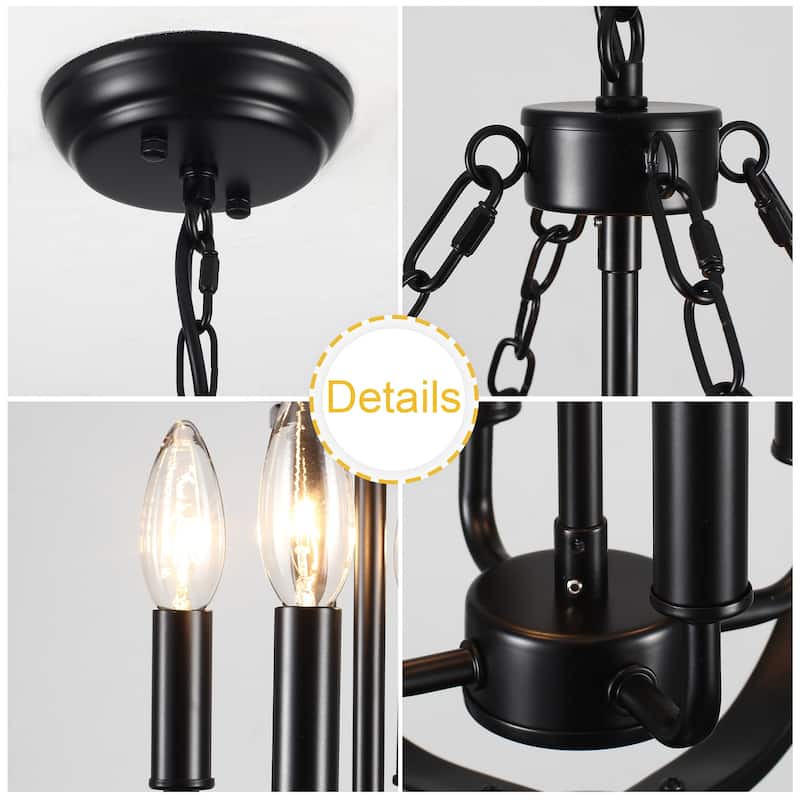 4-Light Candle Accents Rustic Cage Chandelier for Dining Room Kitchen Island
