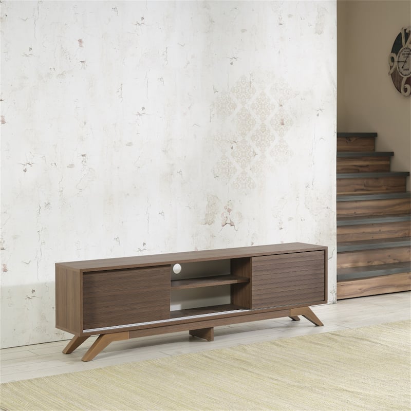 TV Stand Wooden TV Cabinet Media Entertainment with 2 Closet Spaces