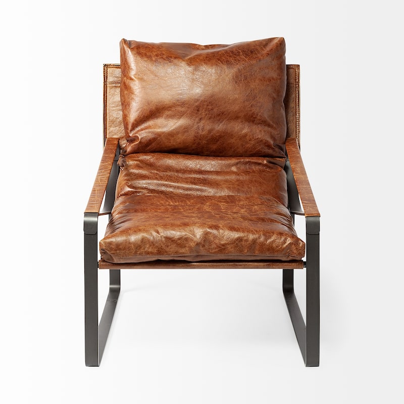 Hornet I Brown Genuine Leather w/Black Iron Frame Accent Chair - 27"W x 35"D x 36"H