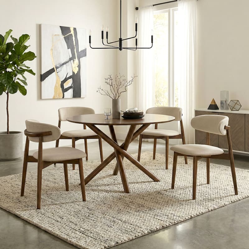 Roundhill Furniture Arnott 5-Piece Round Dining Set, Walnut Finish