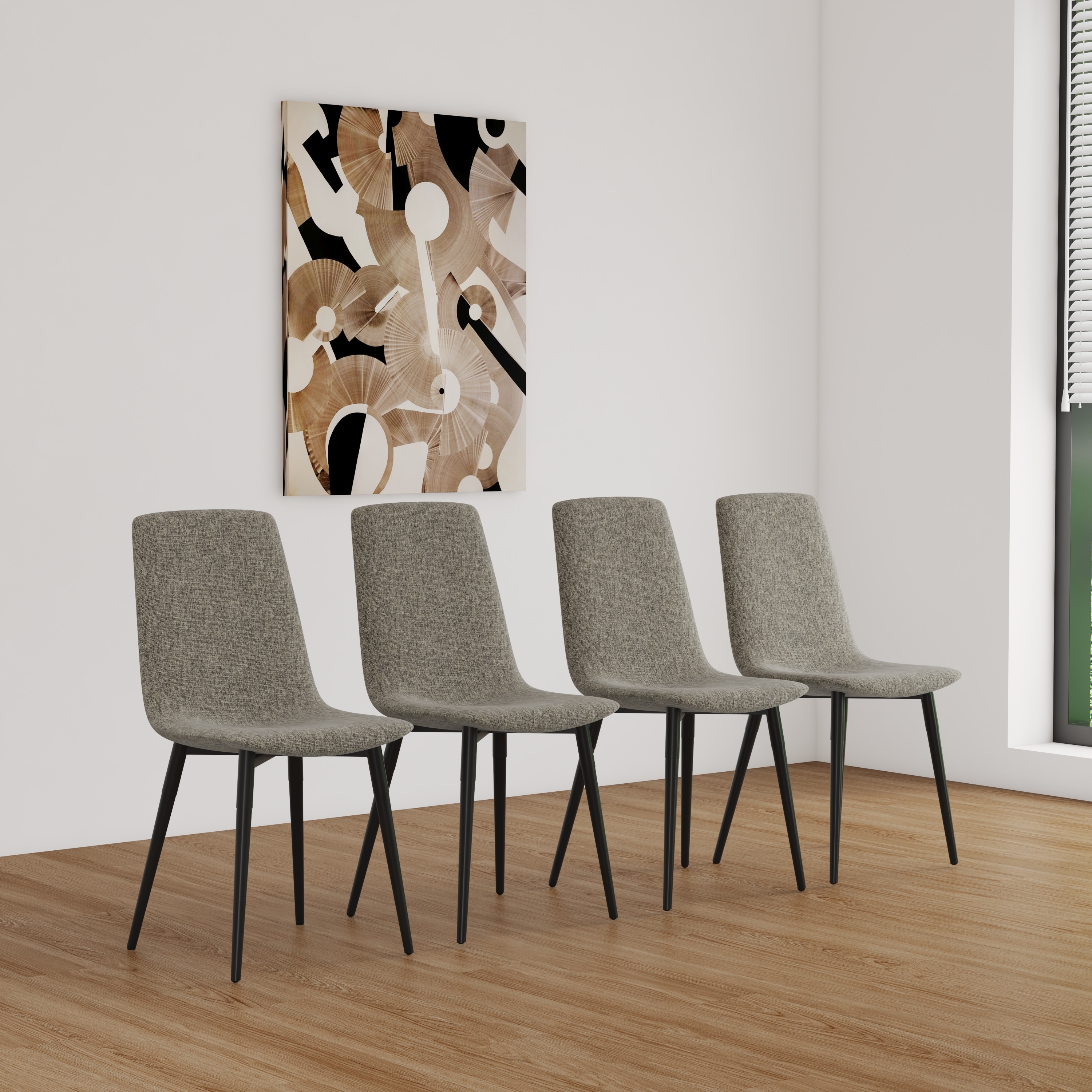Modern Linen Upholstered Dining Accent Chairs Set of 4 - Light Gray