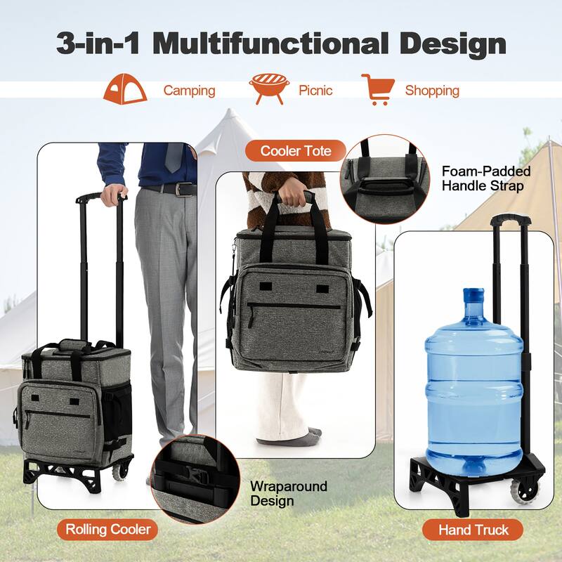 Costway 50-Can 3-in-1 Insulated Rolling Cooler with Adjustable Handle - See Details