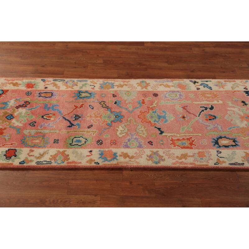 Pink Oushak Indian Runner Rug Handmade Wool Carpet - 2'7"x 7'9"