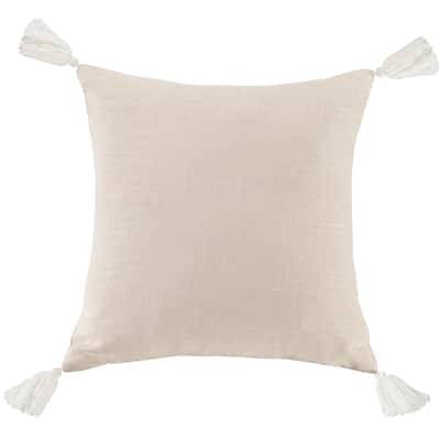 HiEnd Accents Luna Washed Linen Tasseled Square Pillow, 18"x18"