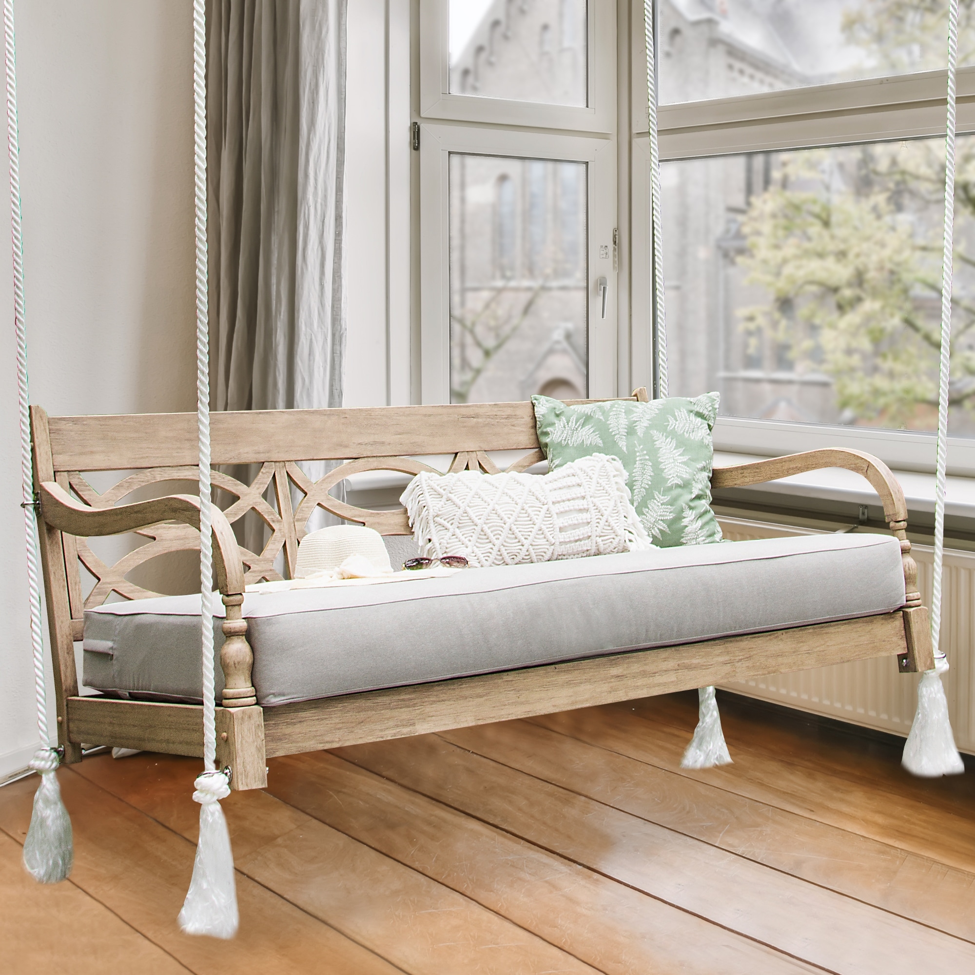 Cambridge Casual Renley Mahogany Wood Lime Wash Outdoor Swing