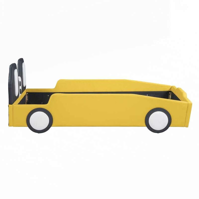 PU Leather Race Car-Shaped Platform Bed with Wheels