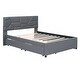 preview thumbnail 20 of 30, Linen Fabric Platform Bed with Brick Pattern Headboard, with Twin Trundle and 2 Drawers, Full Size