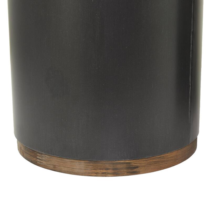 Metal Side End Accent Table with Brown Wood Top - Set of 2 Black - Roche River Decor