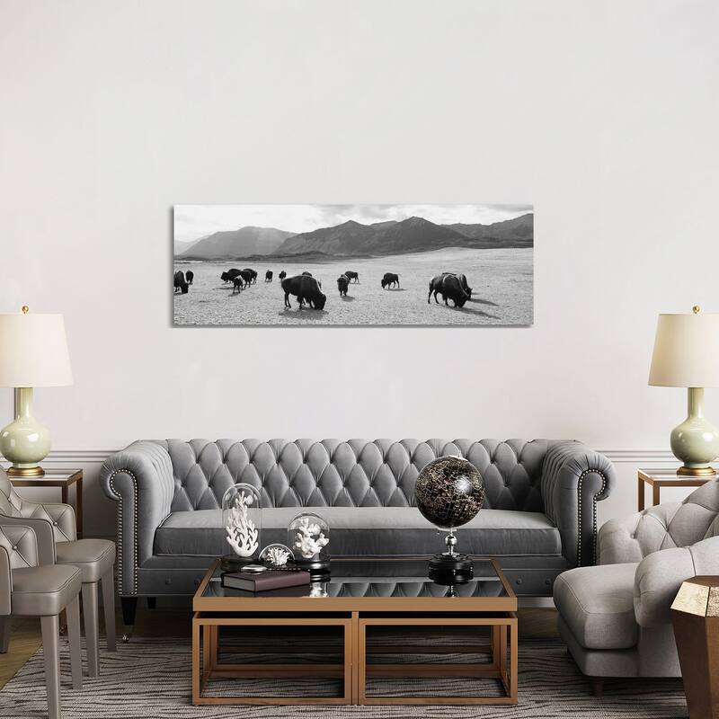 iCanvas "Herd Of Bisons Grazing In A Field, Waterton Lakes National Park, Alberta, Canada" by Panoramic Images Canvas Print - 20x60x1.5