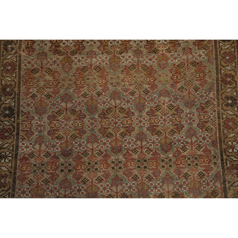 Hand Knotted Oriental 100% Wool Carpet Traditional All-Over Multi-Colored Senneh Runner Rug - 14' 1'' X 2' 11''