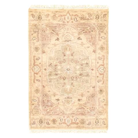 ECARPETGALLERY Hand-knotted Finest Agra Jaipur Khaki Wool Rug - 2'0 x 3'0