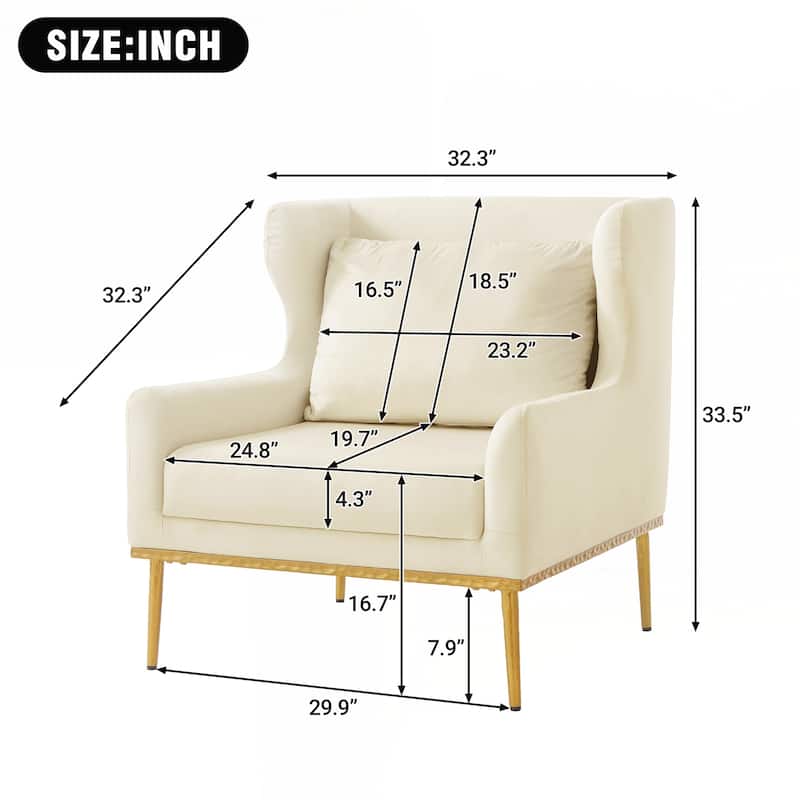 Modern Armchair Velvet Accent Chair Reading Chair Single Sofa Chair for Living Room