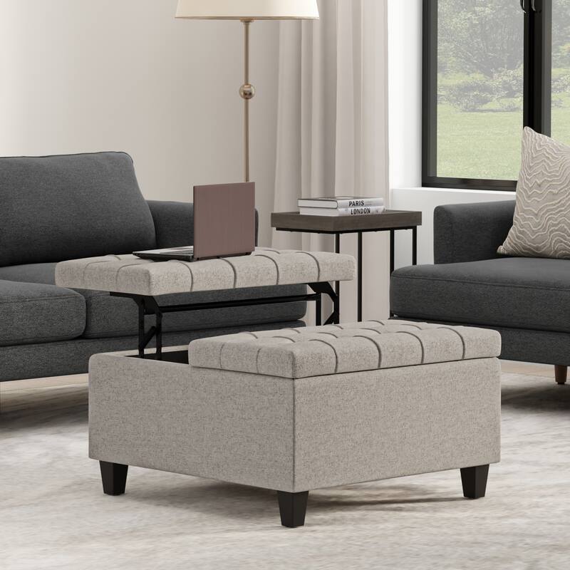 WYNDENHALL Elliot 30 inch Wide Transitional Square Table Ottoman - Cloud Grey