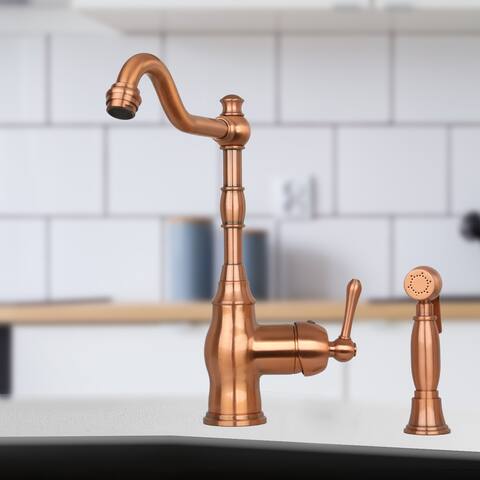 One-Handle Copper Widespread Kitchen Faucet with Side Sprayer - 8.3*13"