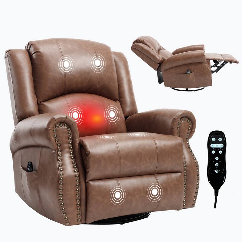 Manual Recliner Chair with Heat & Massage, Ergonomic Lounge Sofa Chair, Swivel Recliner Chair with Side Pocket