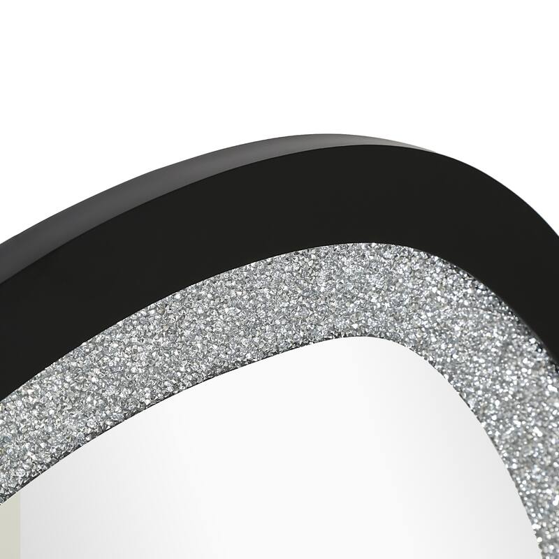 Mireve Modern Irregular Black Frame Mirror with Faux Diamond Inlay Wall Decor - W31.9"xD0.8"xH47.2"