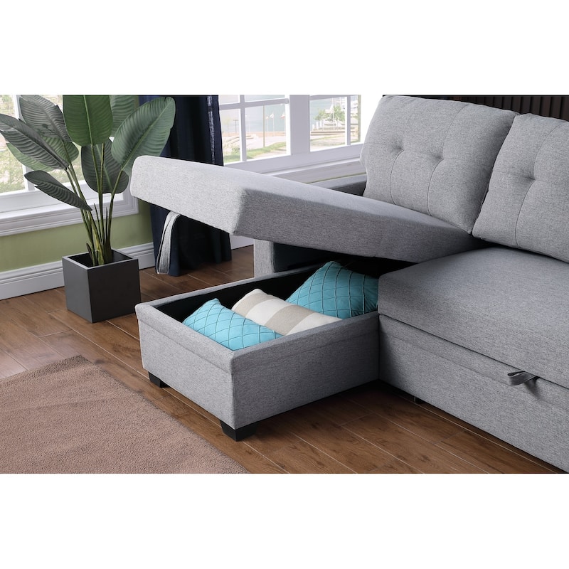 Upholstered Pull out Sectional Sofa with Chaise