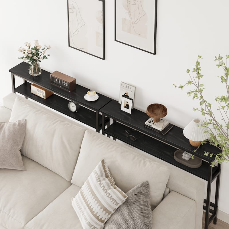 Narrow Console Table 2-Tier Sofa Table with Adjustable Shelf