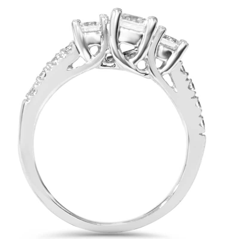 1 5/8ct Diamond Engagement 3-Stone Ring & Matching Wedding Band White Gold