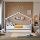 preview thumbnail 24 of 43, Twin Size Wooden House Bed with Twin Trundle with Roof for Kids