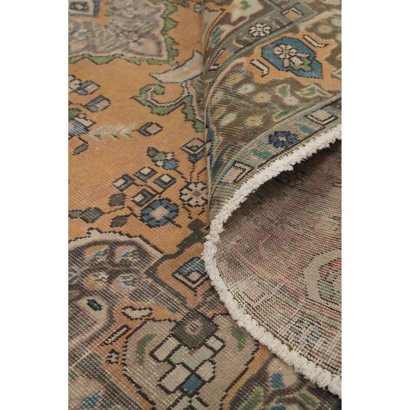 Hand Knotted Oriental 100% Wool Carpet Traditional Floral Oranges & Rust Tabriz Area Rug - 9' 1'' X 6' 3''