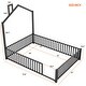 preview thumbnail 9 of 47, Twin/Full Size House Platform Bed with Guardrail and House-Shaped Headboard, Metal Floor Montessori Bed with Chimney Design