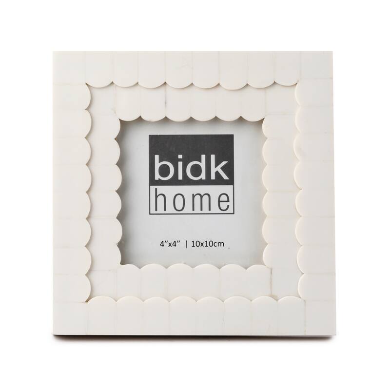 Rectangular Flower Border Picture Frame - for 4" x 4" Photo - White